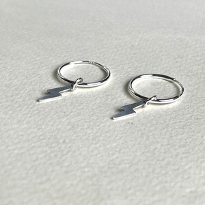 Sterling Silver Lightning Bolt Hoop Earrings, Dainty Everyday Jewelry Image 4