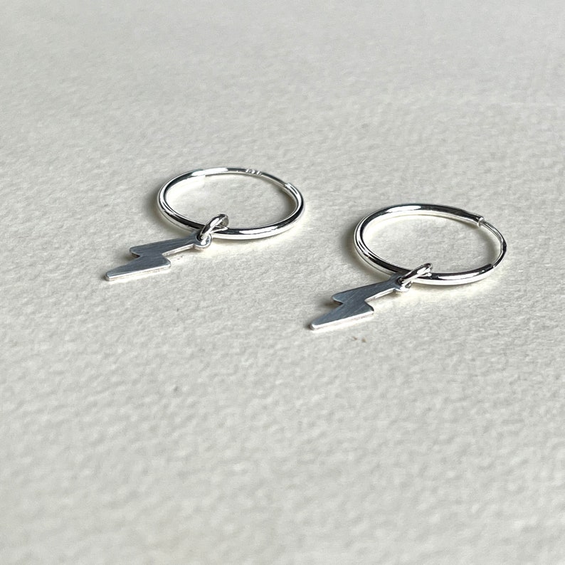 Sterling Silver Lightning Bolt Hoop Earrings, Dainty Everyday Jewelry Image 4
