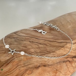 Silver star anklet with freshwater pearls gift image 5