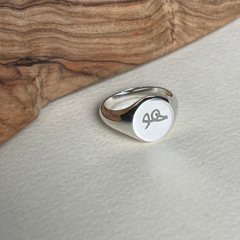 Engraved Sterling Silver Signet Ring, Classic Unisex Design Image 8