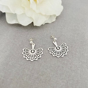 Dainty Sterling silver Drop Earrings, 925 Silver fan earrings, Silver earrings for Women and Men Image 6