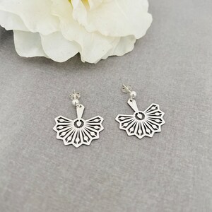 Dainty Sterling Silver Fan Drop Earrings, 925 Silver Image 6
