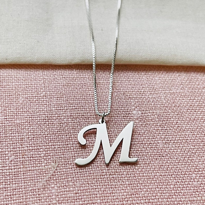 Dainty Sterling Silver Initial Necklace, Personalized Letter Jewelry Image 1