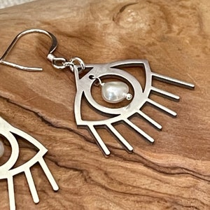 Sterling Silver Devil Eye Earrings | Freshwater Pearl Charm Image 2