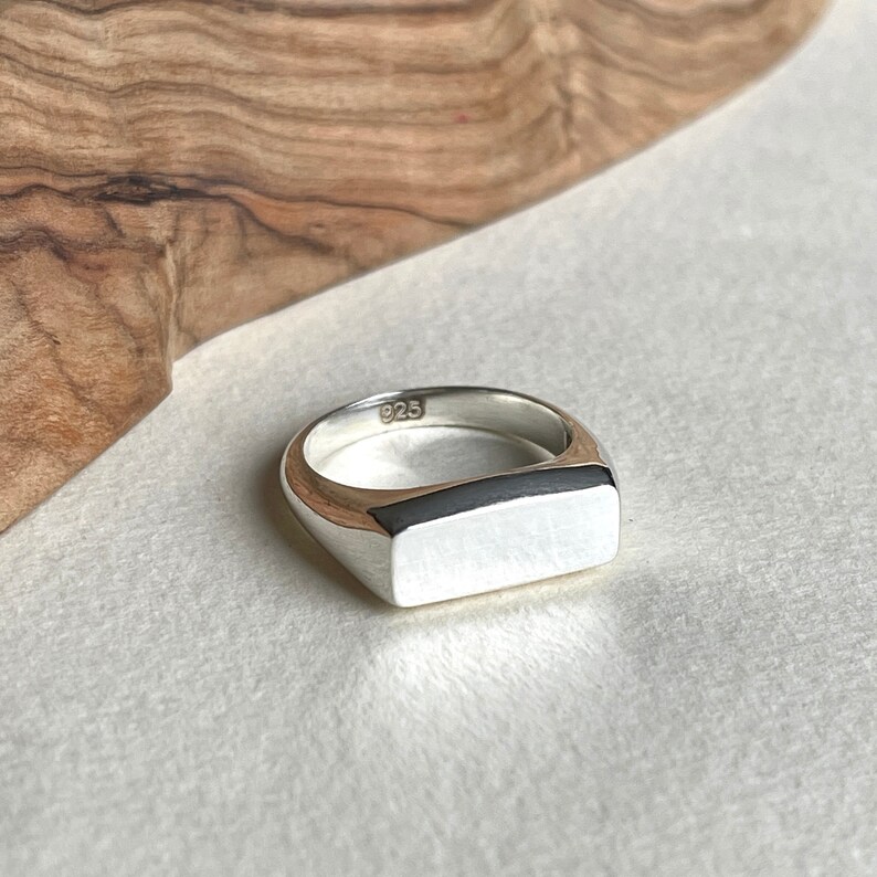 Handmade Sterling Silver Rectangle Signet Ring, Personalized Engraving Image 7
