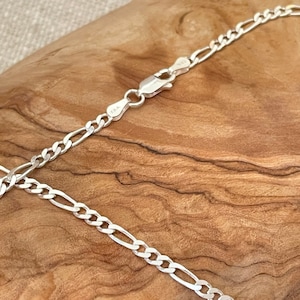 Dainty Sterling Silver 3mm Figaro Necklace, Silver mens necklace Figaro Chain, 925 Silver Chain For Men And Women, Father's Day gift image3