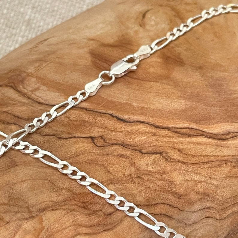 Dainty Sterling Silver 3mm Figaro Necklace, Silver mens necklace Figaro Chain, 925 Silver Chain For Men And Women, Father's Day gift image3
