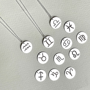 Sterling Silver Zodiac Necklace, Minimalist Horoscope Jewelry Image 1