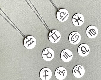 Sterling Silver Zodiac Necklace, Minimalist Horoscope Jewelry