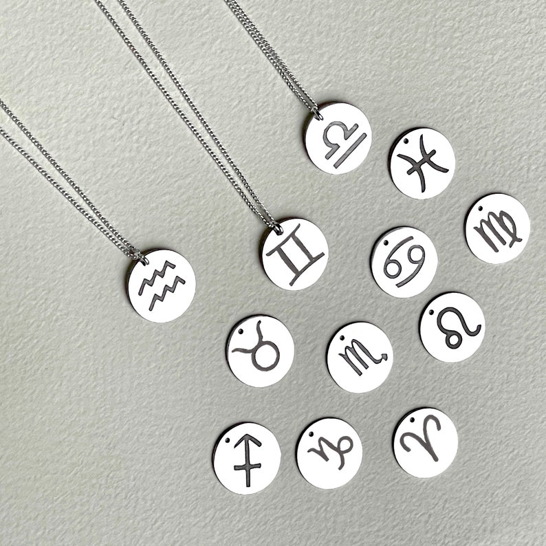 Sterling Silver Zodiac Necklace, Minimalist Horoscope Jewelry Image 1