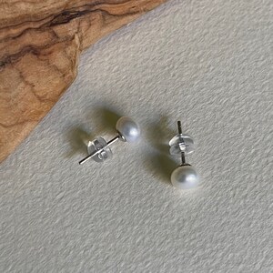 Dainty Freshwater Pearl Stud Earrings, Sterling Silver Image 7