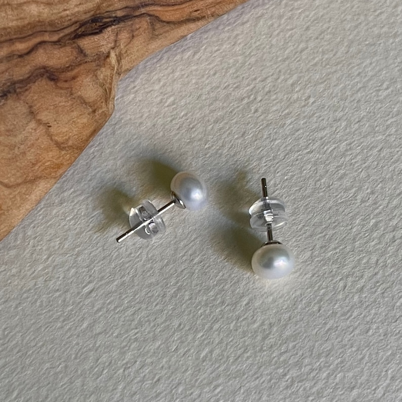 Dainty Freshwater Pearl Stud Earrings, Sterling Silver Image 7