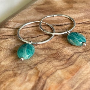 Sterling Silver Jade Hoop Earrings, Dangle Gemstone Earrings Image 9