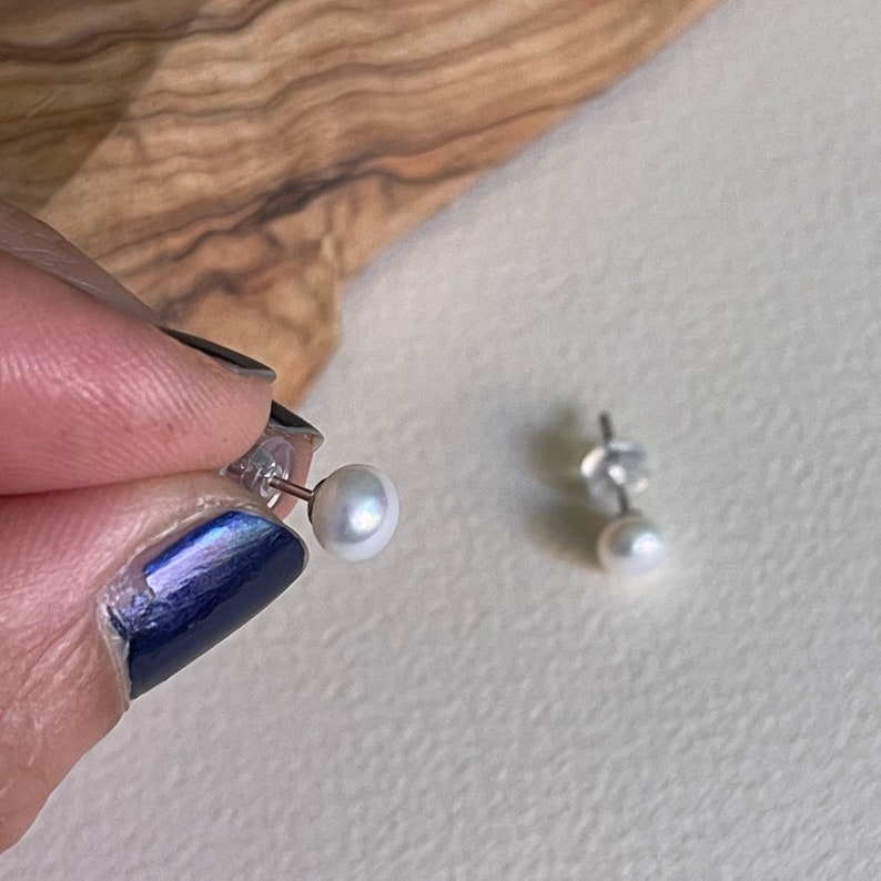Dainty Freshwater Pearl Stud Earrings, Sterling Silver Image 2