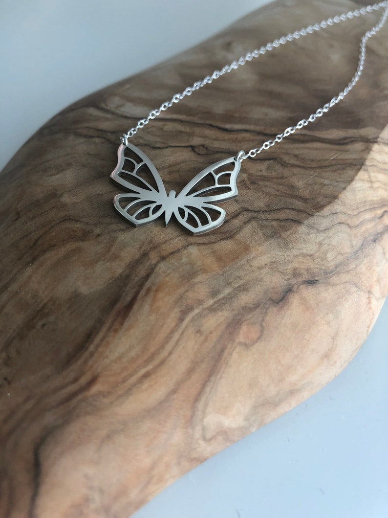 Sterling Silver Butterfly Necklace | Cut-Out Pendant, Cable Chain Image 8