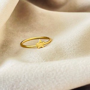 Tiny Gold Star Ring, Sterling Silver Band Image 9