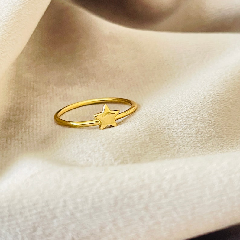 Tiny Gold Star Ring, Sterling Silver Band Image 9