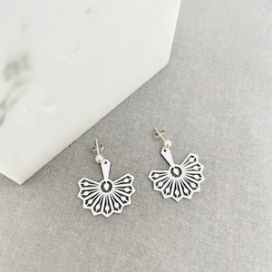 Dainty Sterling Silver Fan Drop Earrings, 925 Silver Image 2