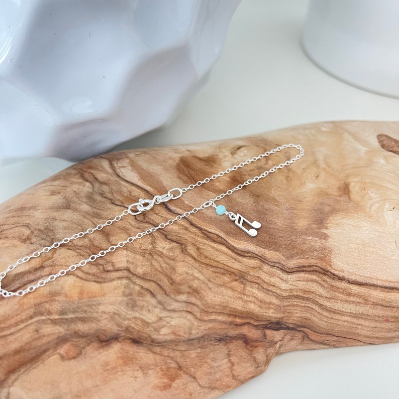 Sterling Silver Musical Note Anklet | Amazonite Stone Image 2