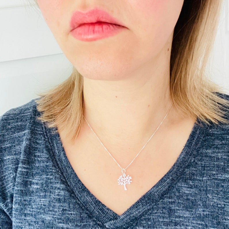 Sterling Silver Tree of Life Necklace, Flat Charm Pendant Image 8