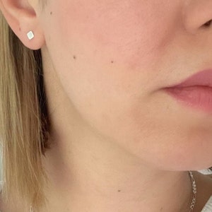Dainty Sterling Silver Square Stud Earrings, Geometric Post Earrings Image 1
