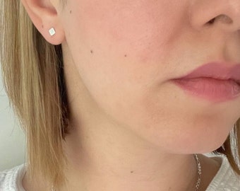 Dainty Sterling Silver Square Stud Earrings, Geometric Post Earrings