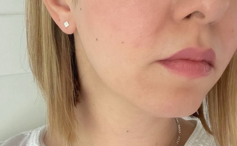 Dainty Sterling Silver Square Stud Earrings, Geometric Post Earrings Image 1