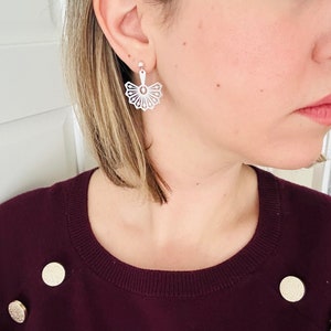 Dainty Sterling silver Drop Earrings, 925 Silver fan earrings, Silver earrings for Women and Men Image 3
