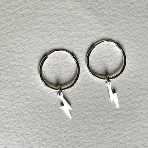 Sterling Silver Lightning Bolt Hoop Earrings, Dainty Everyday Jewelry Image 2