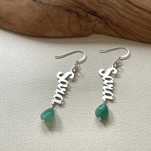 Personalized Sterling Silver Name Earrings with Jade Image 3