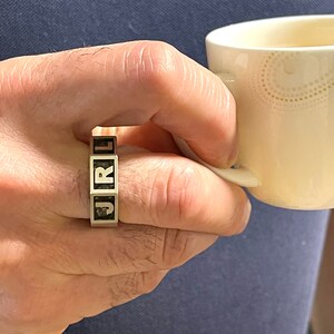 Personalized Solid Sterling Silver Name Ring, Octagonal Initial Ring Image 5