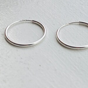 20mm Sterling Silver Endless Hoop Earrings - Hypoallergenic, Tarnish Resistant, Mothers Day Gift image 2