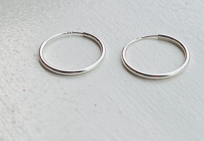 20mm Sterling Silver Endless Hoop Earrings - Hypoallergenic, Tarnish Resistant, Mothers Day Gift image 2