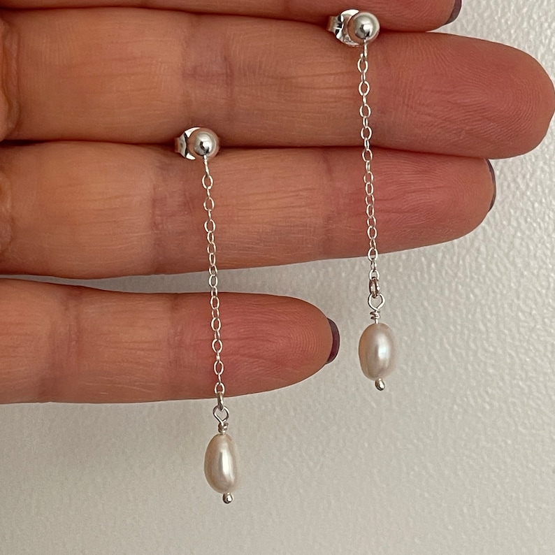 sterling silver drop earrings with white freshwater pearl