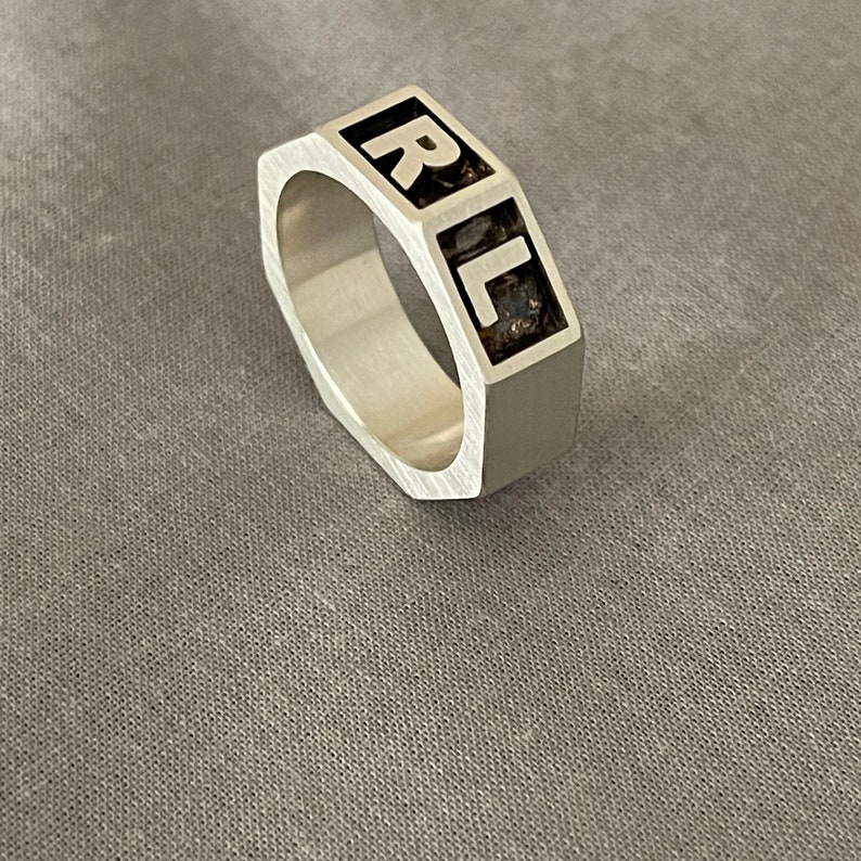 Personalized Solid Sterling Silver Name Ring, Octagonal Initial Ring Image 7