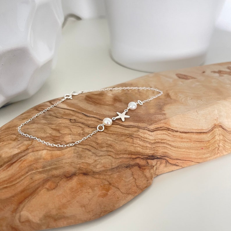 Silver star anklet with freshwater pearls gift image 6