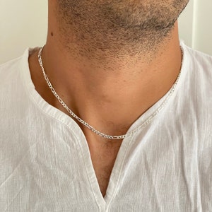 Dainty Sterling Silver 3mm Figaro Necklace, Silver mens necklace Figaro Chain, 925 Silver Chain For Men And Women, Father's Day gift image7