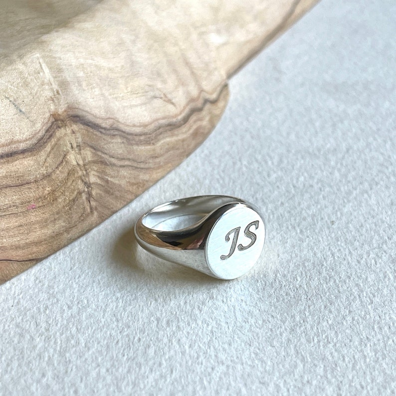 Engraved Sterling Silver Signet Ring, Classic Unisex Design Image 6