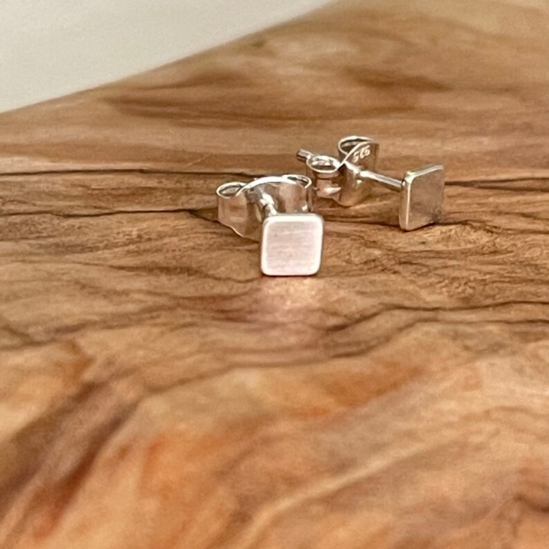 Dainty Sterling Silver Square Stud Earrings, Geometric Post Earrings Image 2
