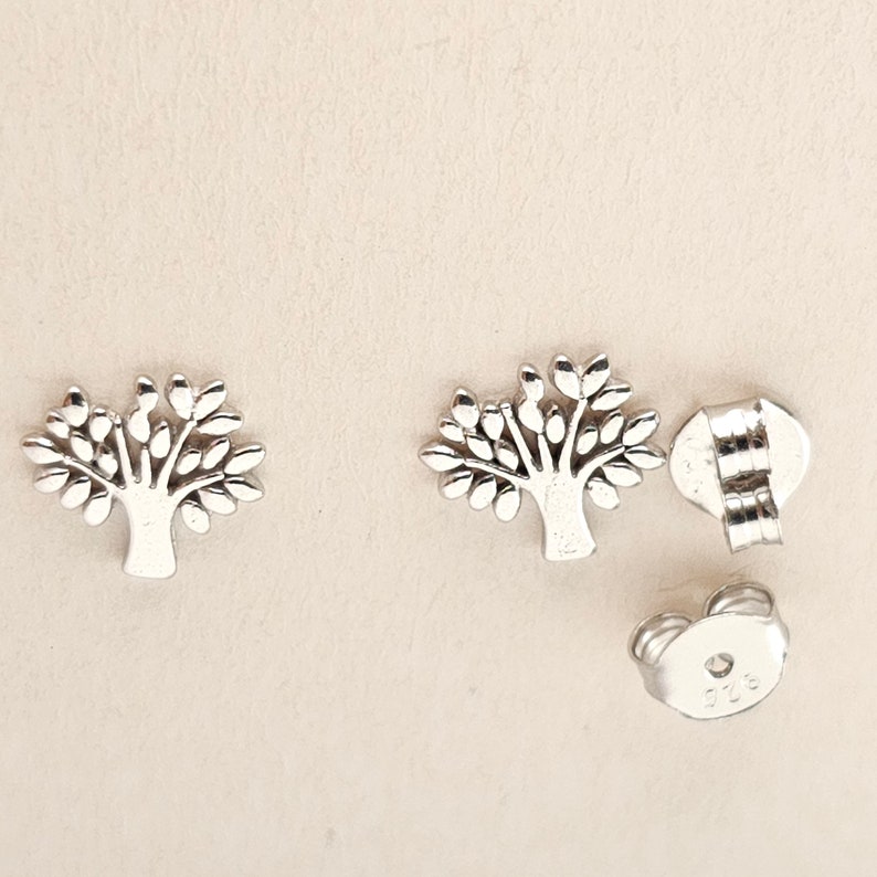 Dainty Sterling silver Tree of Life Stud Earrings, Tree Of Life Earrings In Sterling Silver, Minimal 925 Silver Stud Earrings Image 10