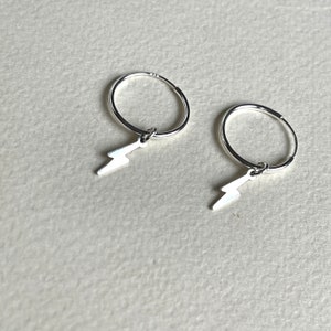Sterling Silver Lightning Bolt Hoop Earrings, Dainty Everyday Jewelry Image 3