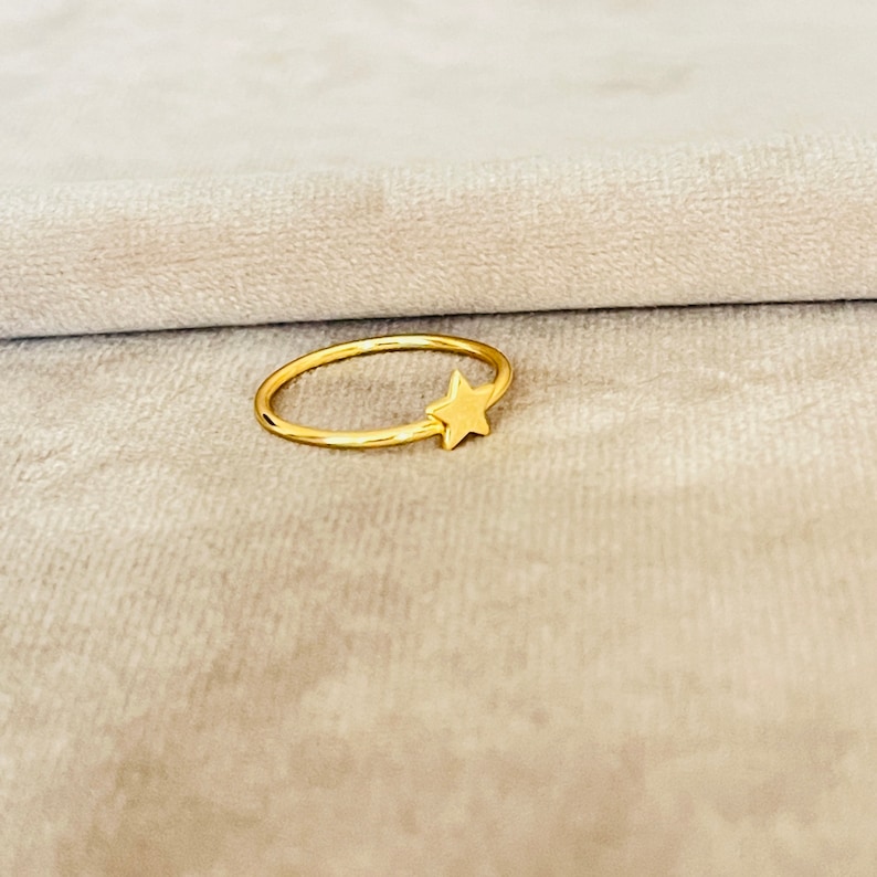 Tiny Gold Star Ring, Sterling Silver Band Image 5