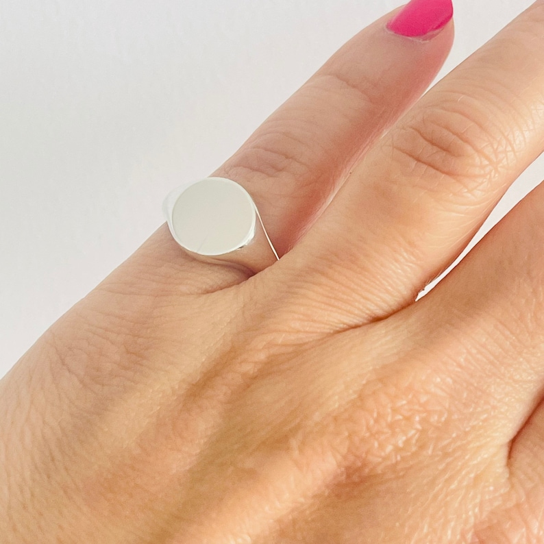 Engraved Sterling Silver Signet Ring, Classic Unisex Design Image 10