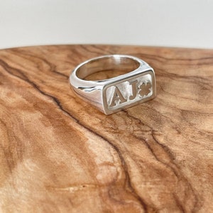 Sterling Silver Personalized Signet Ring, Custom Initial Monogram Image 8