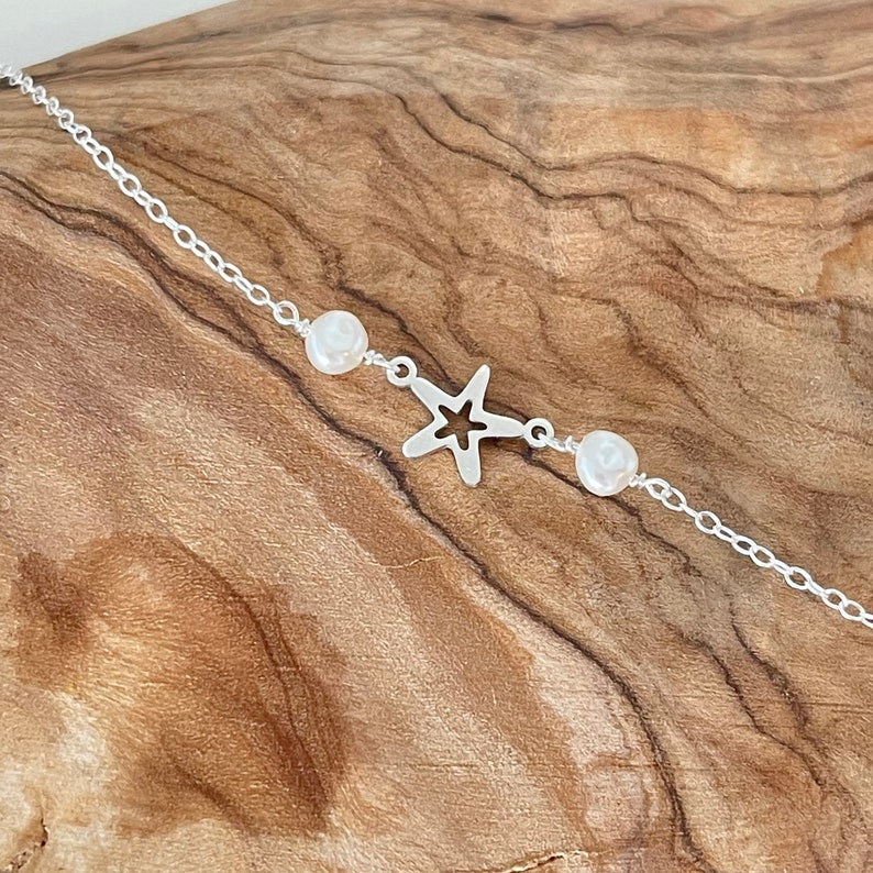 Silver star anklet with freshwater pearls gift image 3