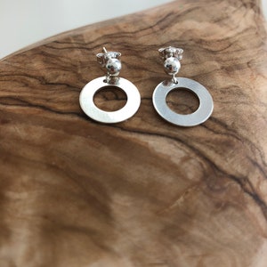 Minimalist Circle Hoop Ball Stud Earrings, Circle Drop Earrings, Tiny light silver stud image 2