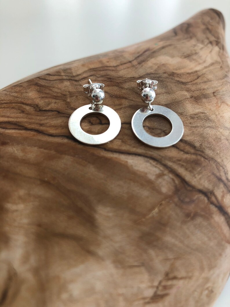 Minimalist Circle Hoop Ball Stud Earrings, Circle Drop Earrings, Tiny light silver stud image 2