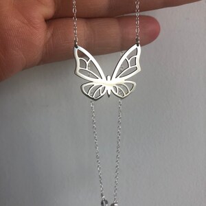 Sterling silver cut-out butterfly necklace best choice to buy as a gift Large Butterfly Necklace , Big Butterfly Necklace Silver image 9