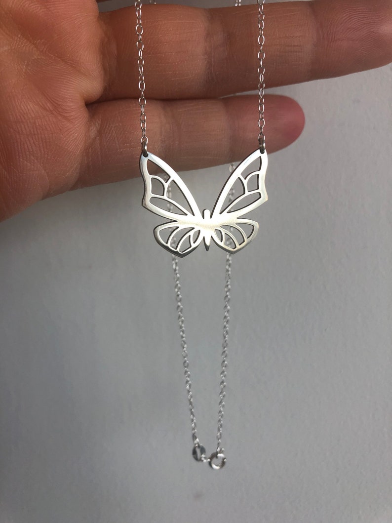 Sterling silver cut-out butterfly necklace best choice to buy as a gift Large Butterfly Necklace , Big Butterfly Necklace Silver image 9