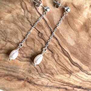 sterling silver drop earrings with white freshwater pearl